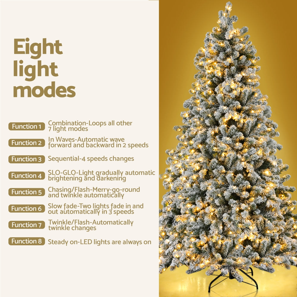6FT / 1.8M Snow Flocked Christmas Tree – 828 Tips – Pre-lit 350 Warm White LED Lights (8 Modes)