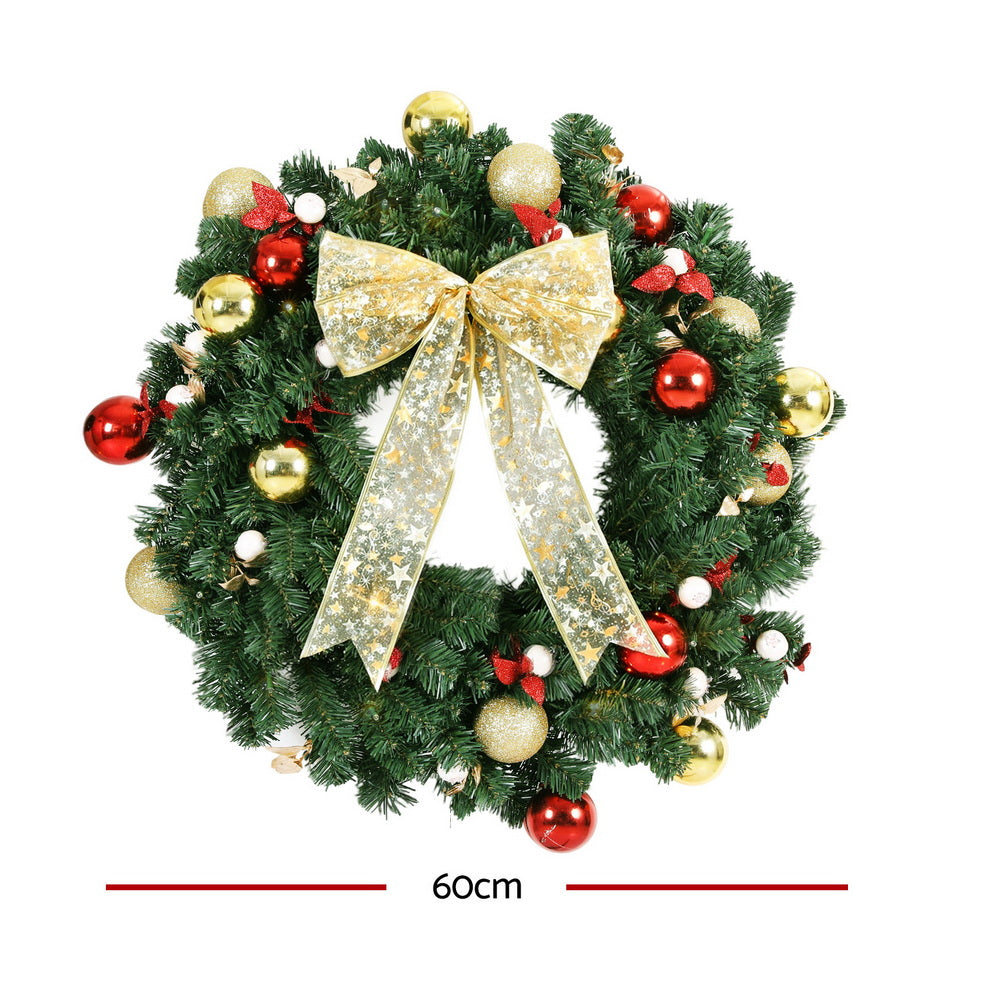 Christmas Wreath 60CM LED Garland Berries Bow Baubles Xmas Decor