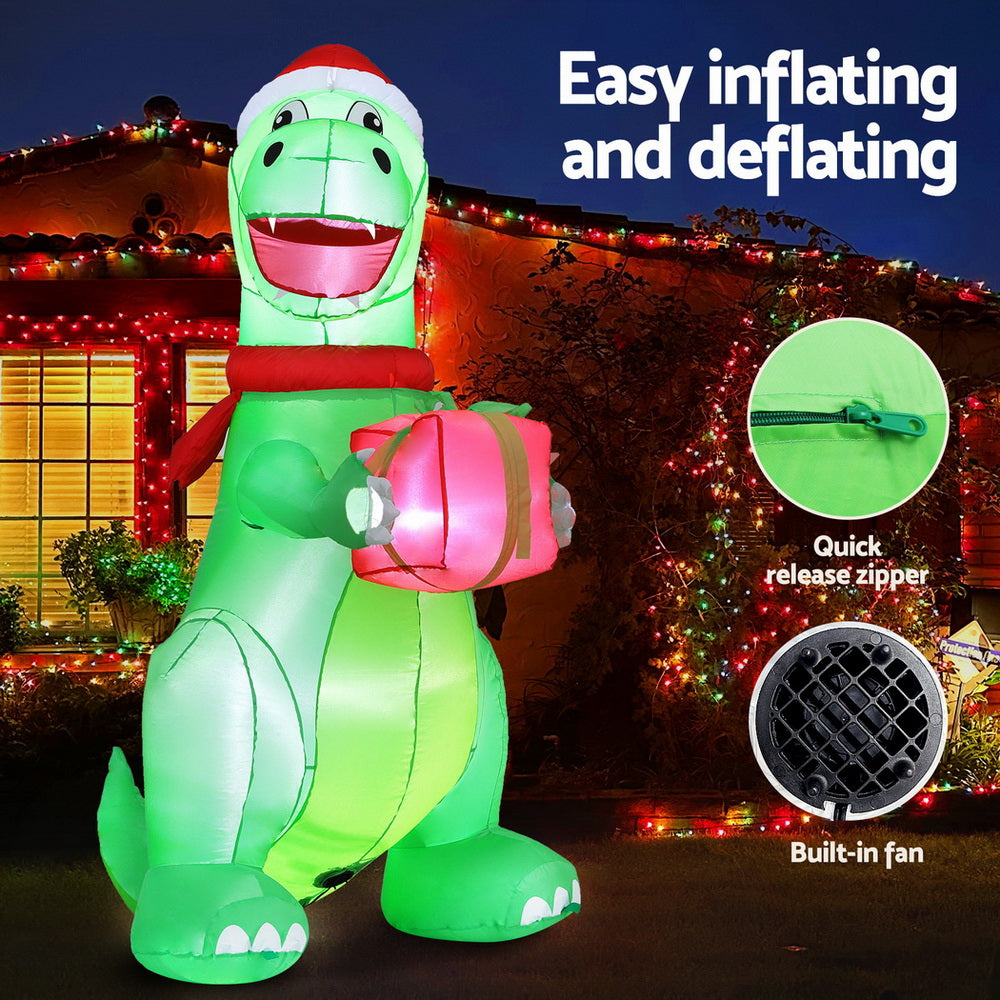 Christmas Inflatable Dinosaur 1.8M Height LED Decorations Illuminated