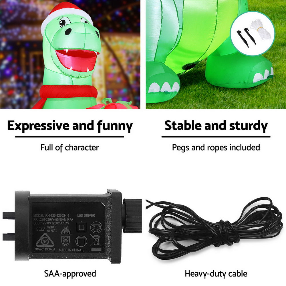 Christmas Inflatable Dinosaur 1.8M Height LED Decorations Illuminated