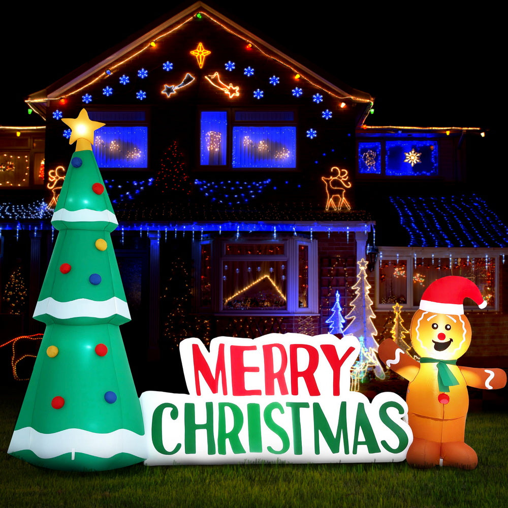 Christmas Inflatable Gingerbread Man Tree LED Illuminated Decorations