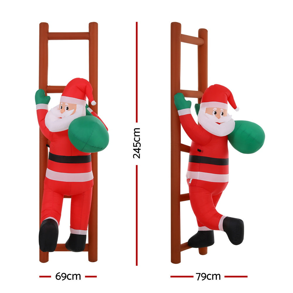 Christmas Inflatable Santa Climbing Ladder 2.45M Height LED Decorations Illuminated