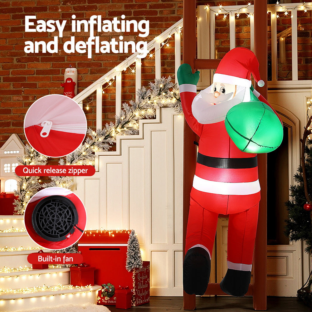 Christmas Inflatable Santa Climbing Ladder 2.45M Height LED Decorations Illuminated