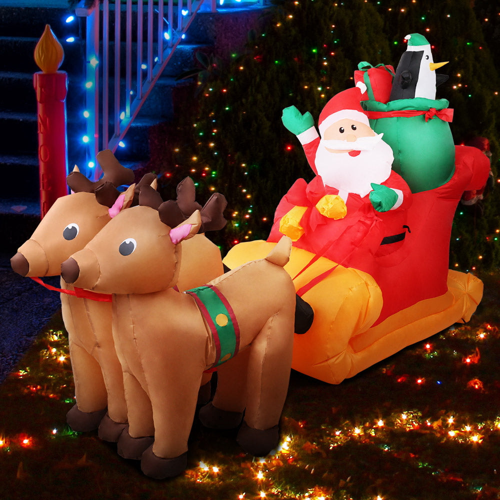 2.2M Christmas Inflatable Santa Sleigh Ride Reindeer Deer Decor