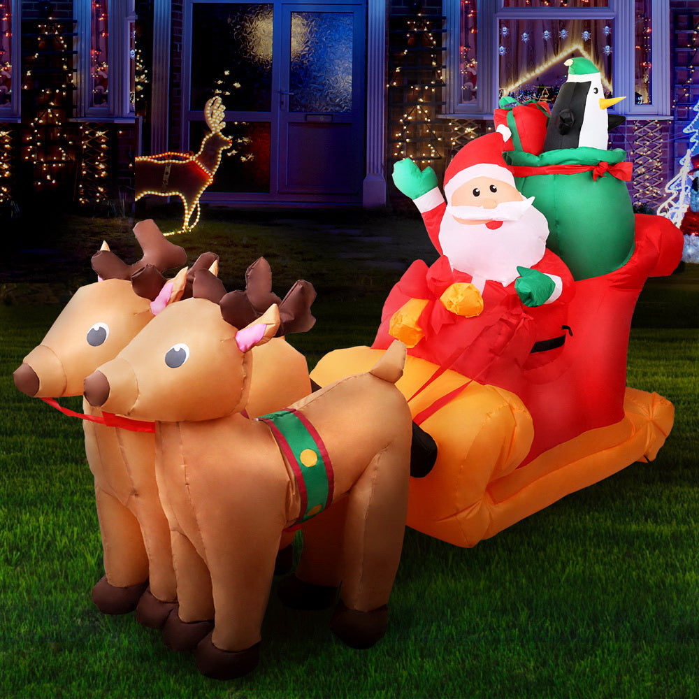 2.2M Christmas Inflatable Santa Sleigh Ride Reindeer Deer Decor