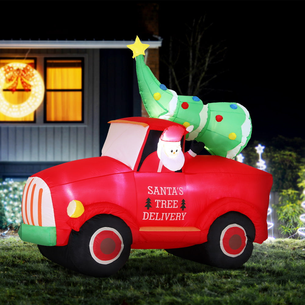 Christmas Inflatable Santa Truck 1.6M Height LED Decorations Illuminated