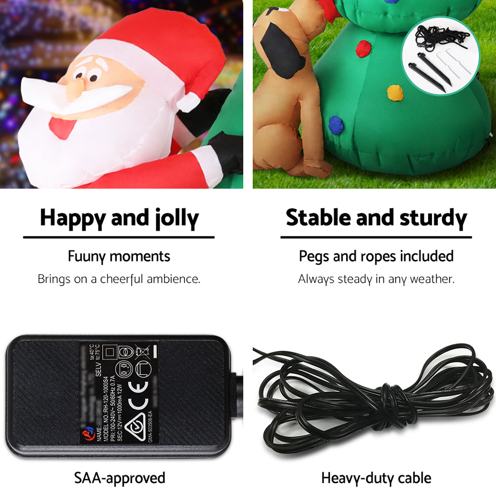 1.8M Christmas Inflatable Santa on Tree Lights Xmas Decor Airblown