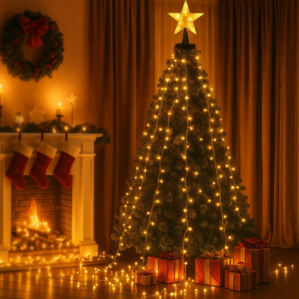 2.5M Christmas Lights Waterfall String Light 300 LED Star Topper