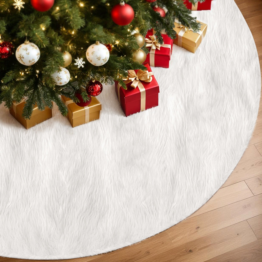 Christmas Tree Skirt 120cm Plush Xmas Fluffy Ornaments Decor White