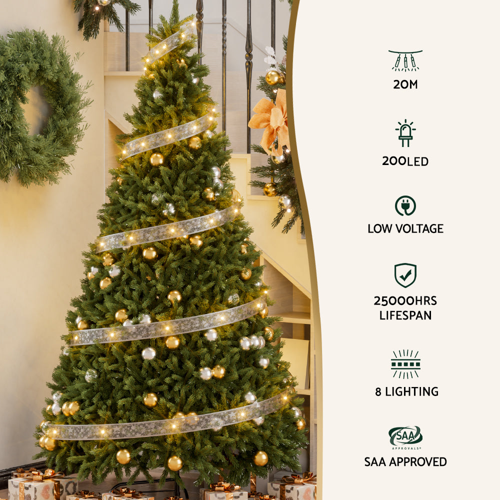 20M Christmas Lights Ribbon Fairy Light 200 LED Warm