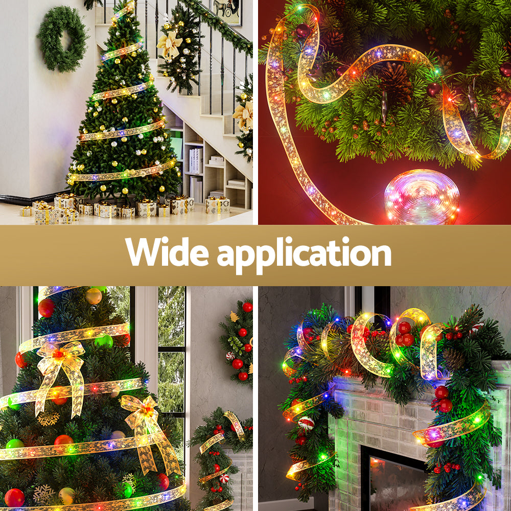 20M Christmas Lights Fairy Ribbon Light 200 LED Xmas Decor Golden