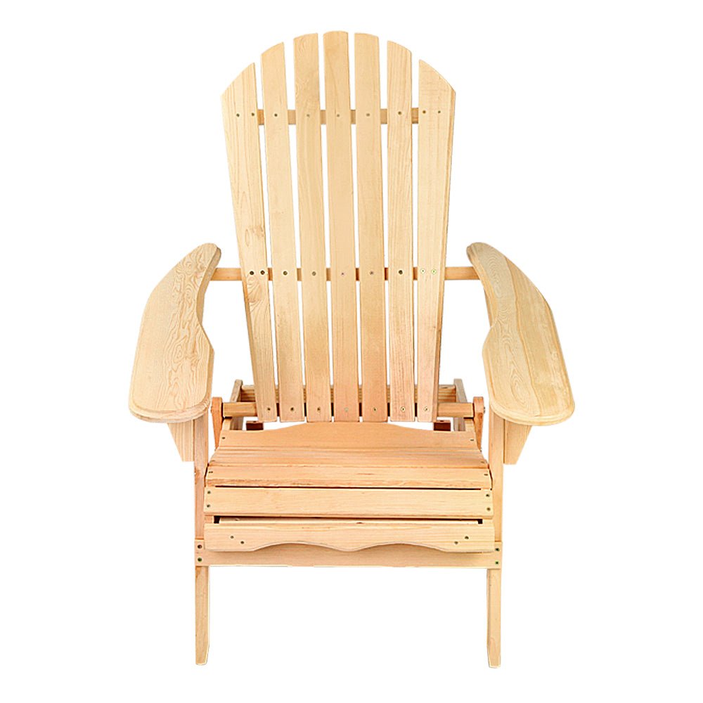 Adirondack Outdoor Chairs Wooden Beach Chair Patio Furniture Garden Natural Set of 2 - Furniture > Outdoor - Bedzy Australia