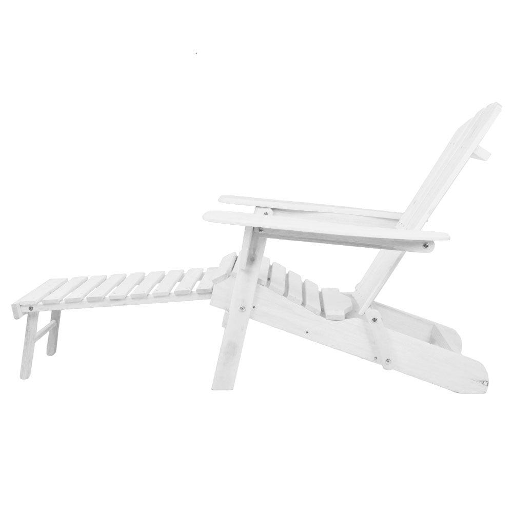 Adirondack Outdoor Chairs Wooden Foldable Sun Lounge Patio Furniture White - Furniture > Outdoor - Bedzy Australia