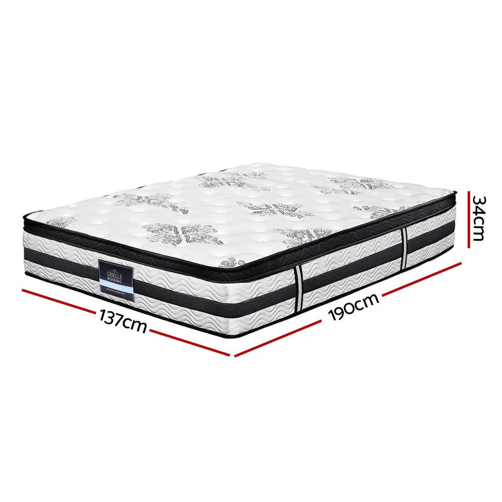 Double Premium Package | Henley LED Bed White with Algarve Euro Top Mattress (Medium Firm) & Pillowtop Mattress Topper shown with dimensions