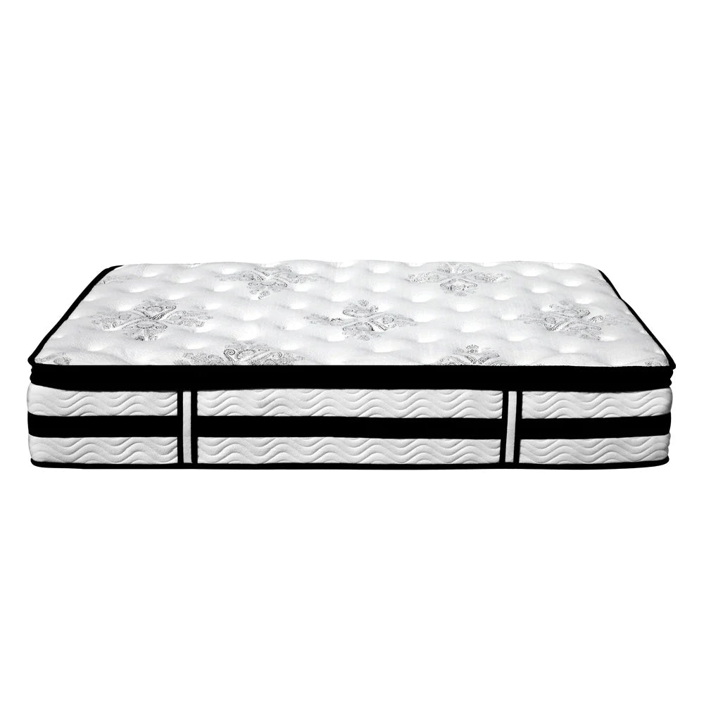 Double Premium Package | Henley LED Bed White, Algarve Euro Top Mattress (Medium Firm) & Pillowtop Mattress Topper side view.