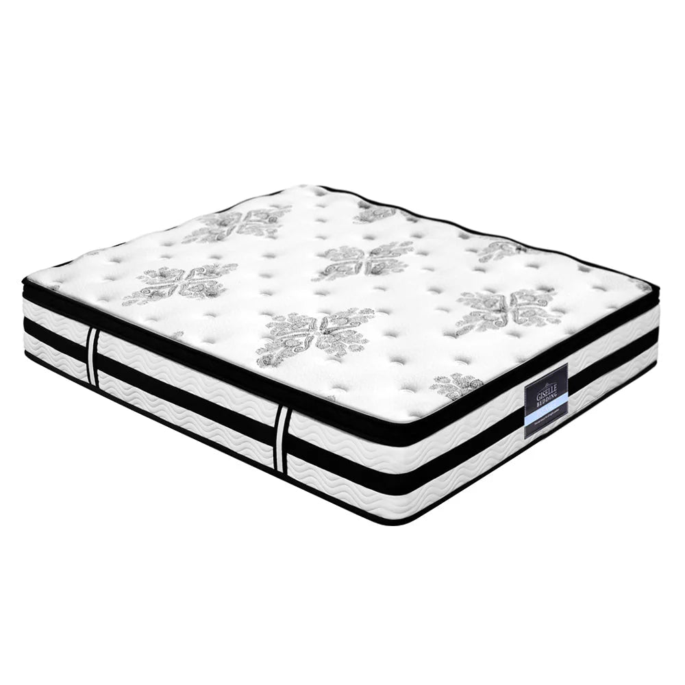 Double Premium Package | Henley LED Bed Black, Algarve Euro Top Mattress (Medium Firm) & Pillowtop Mattress Topper with floral design