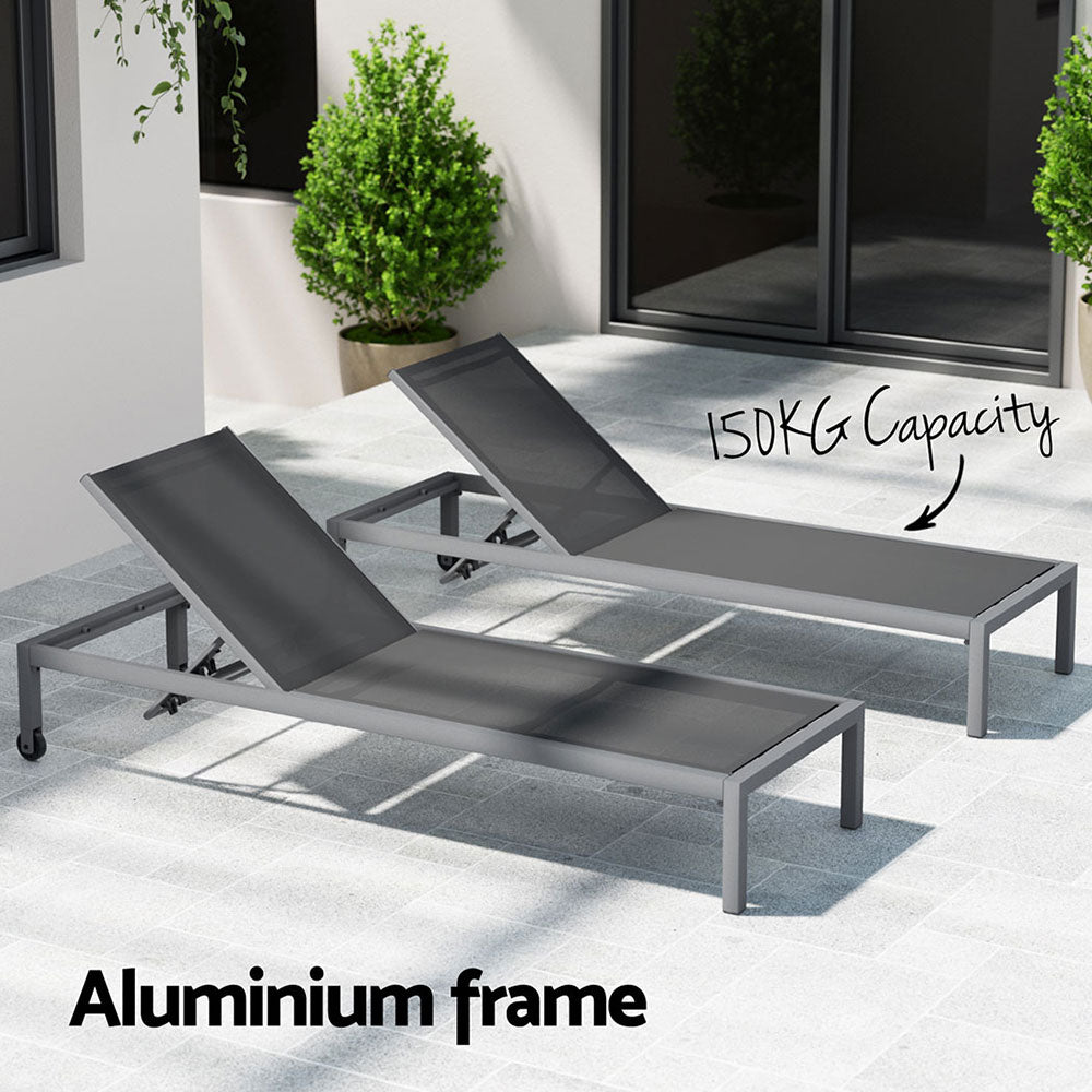 Aluminium Sun Lounger With Wheels Grey - Furniture > Outdoor - Bedzy Australia