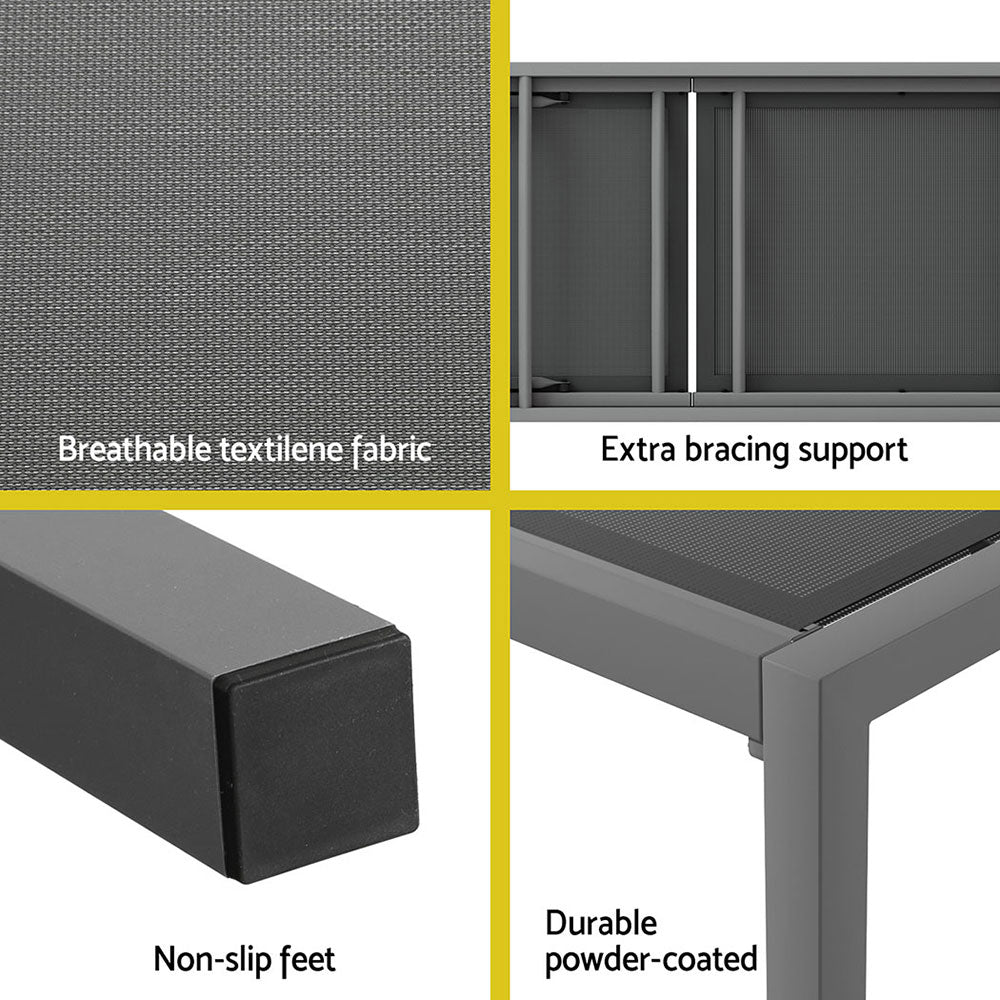 Aluminium Sun Lounger With Wheels Grey - Furniture > Outdoor - Bedzy Australia