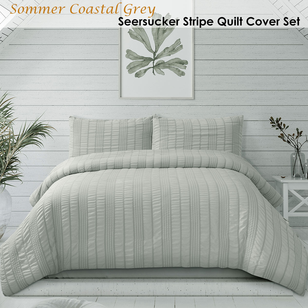 Ardor Sommer Coastal Grey Seersucker Stripe Quilt Cover Set Queen - Home & Garden > Bedding - Bedzy Australia