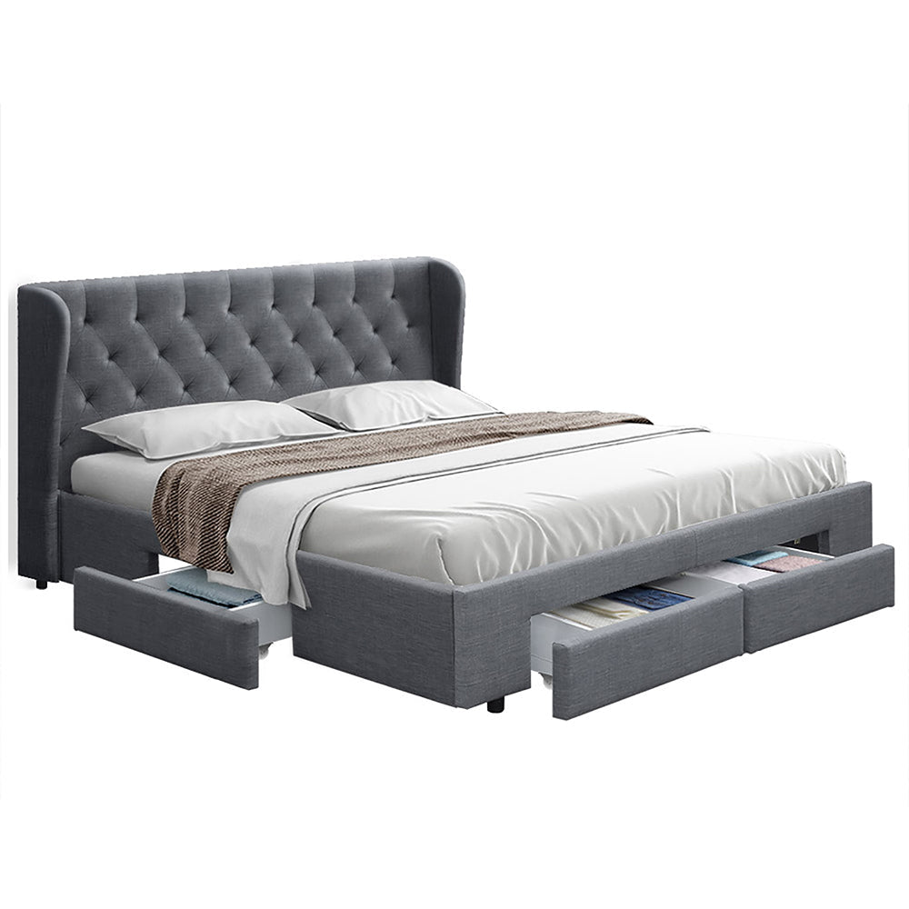 Avalon Queen Bed With Drawers Grey - Bedzy Australia