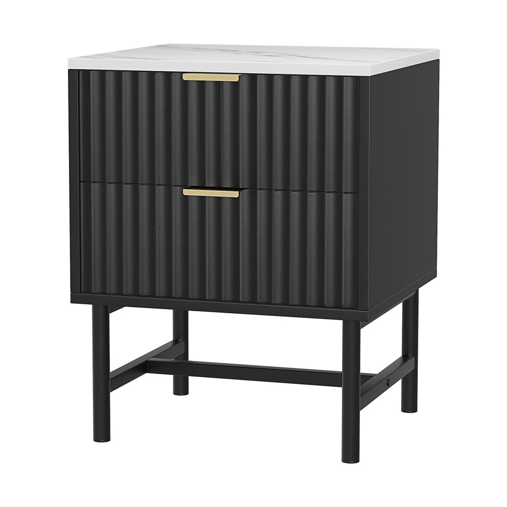 Bedside Table 2 Drawers - Black - Furniture > Bedroom - Bedzy Australia