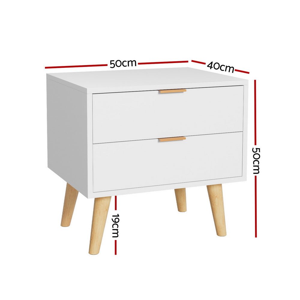 Bedside Table 2 Drawers - White - Furniture > Bedroom - Bedzy Australia