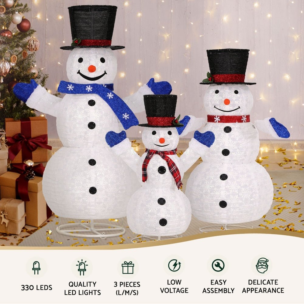 Christmas Lights 330 LED Fairy Light 3pcs Snowman Decorations Set - Occasions > Christmas > Outdoor Decorations & Lights - Bedzy Australia