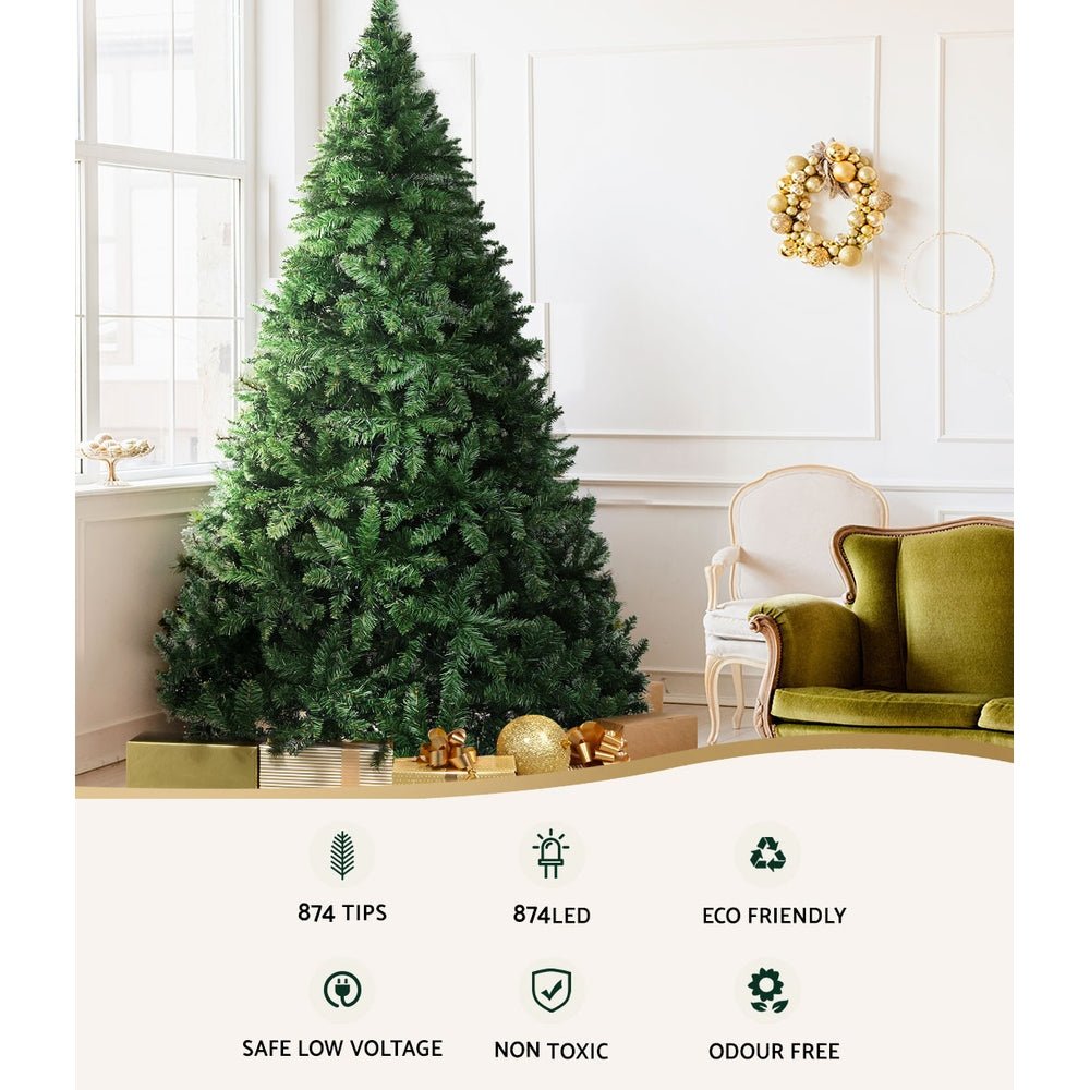 Christmas Tree 1.8M With 874 LED Lights Warm White Green - Bedzy Australia