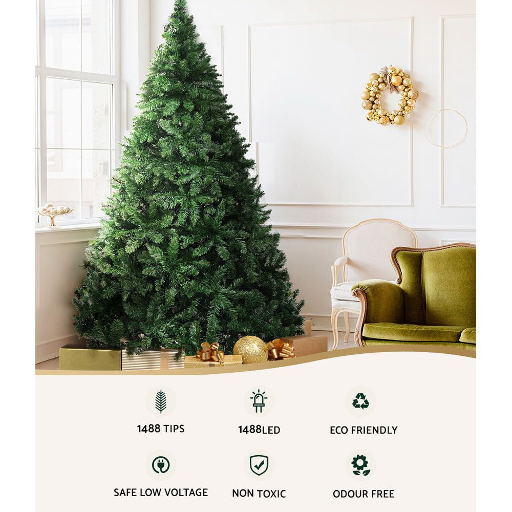 Christmas Tree 2.4M With 1488 LED Lights Warm White Green - Bedzy Australia