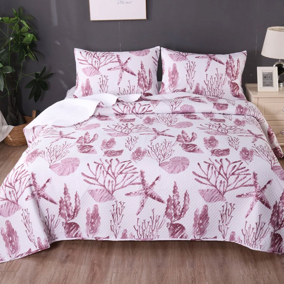 Coast Pink 3 Pcs Bamboo Blend Ultrosonic Reversible Comforter Set King - Home & Garden > Bathroom Accessories - Bedzy Australia