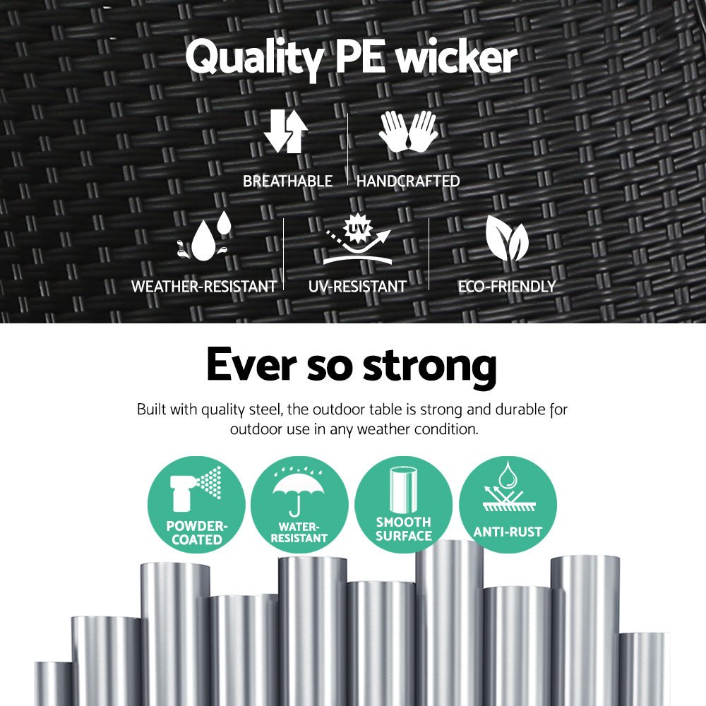 Coffee Side Table Wicker Desk Rattan Outdoor Furniture Garden Black - Furniture > Outdoor - Bedzy Australia