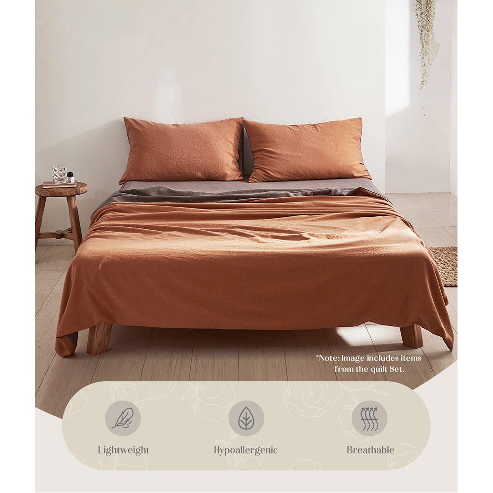 Deluxe Sheet Set Cotton Sheets Double Orange Brown - Bedzy Australia