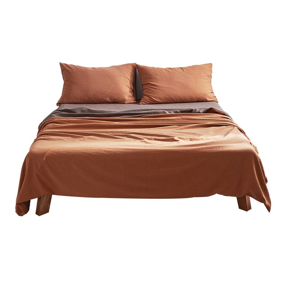 Deluxe Sheet Set Cotton Sheets Double Orange Brown - Bedzy Australia