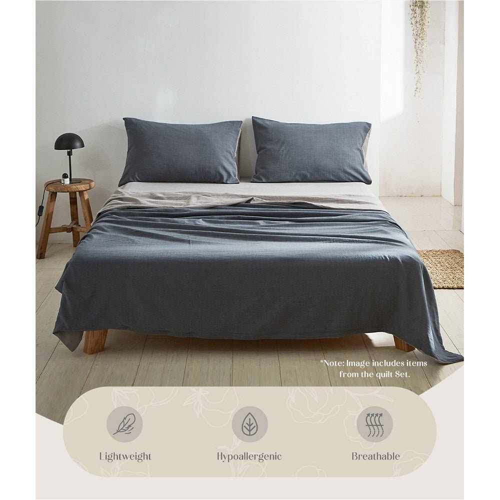 Deluxe Sheet Set Cotton Sheets Single Blue Dark Grey - Bedzy Australia