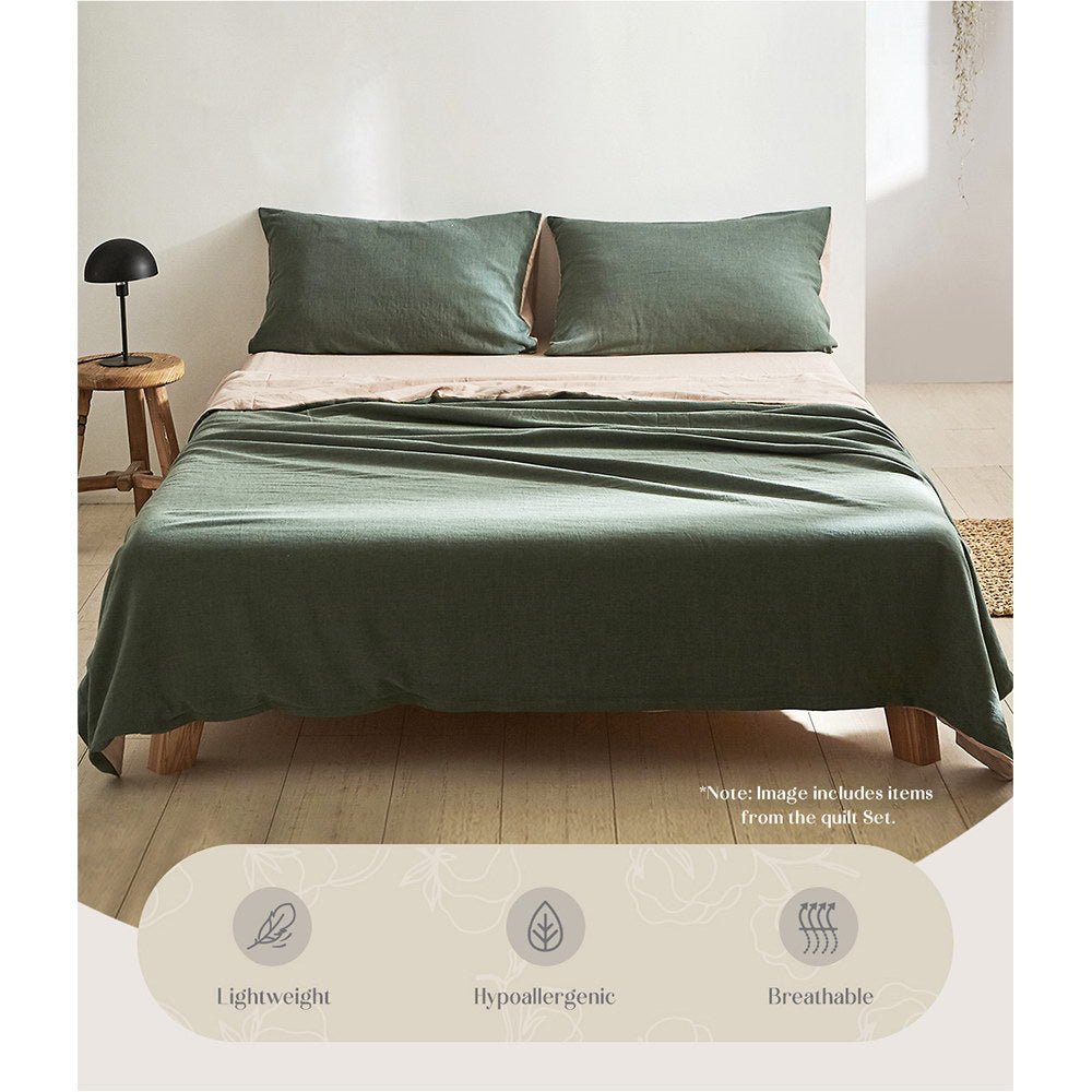 Deluxe Sheet Set Cotton Sheets Single Green Beige - Bedzy Australia