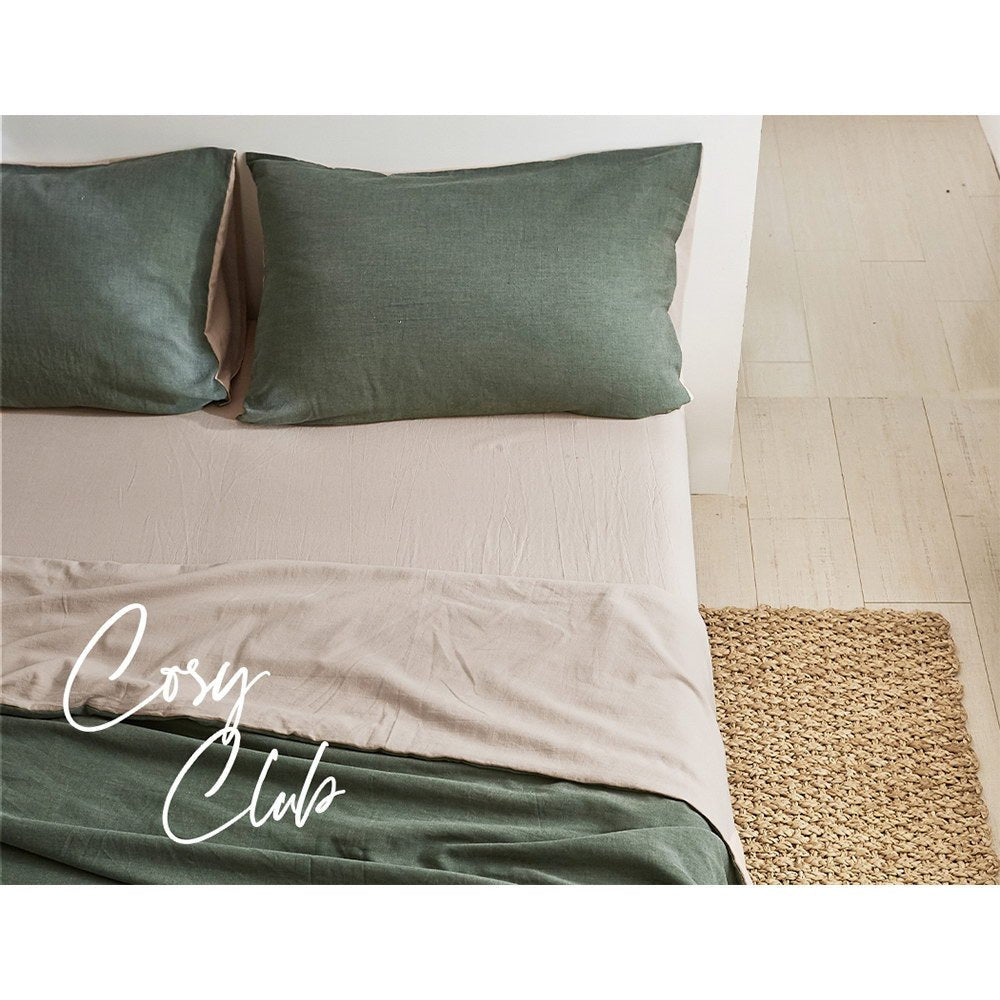 Deluxe Sheet Set Cotton Sheets Single Green Beige - Bedzy Australia