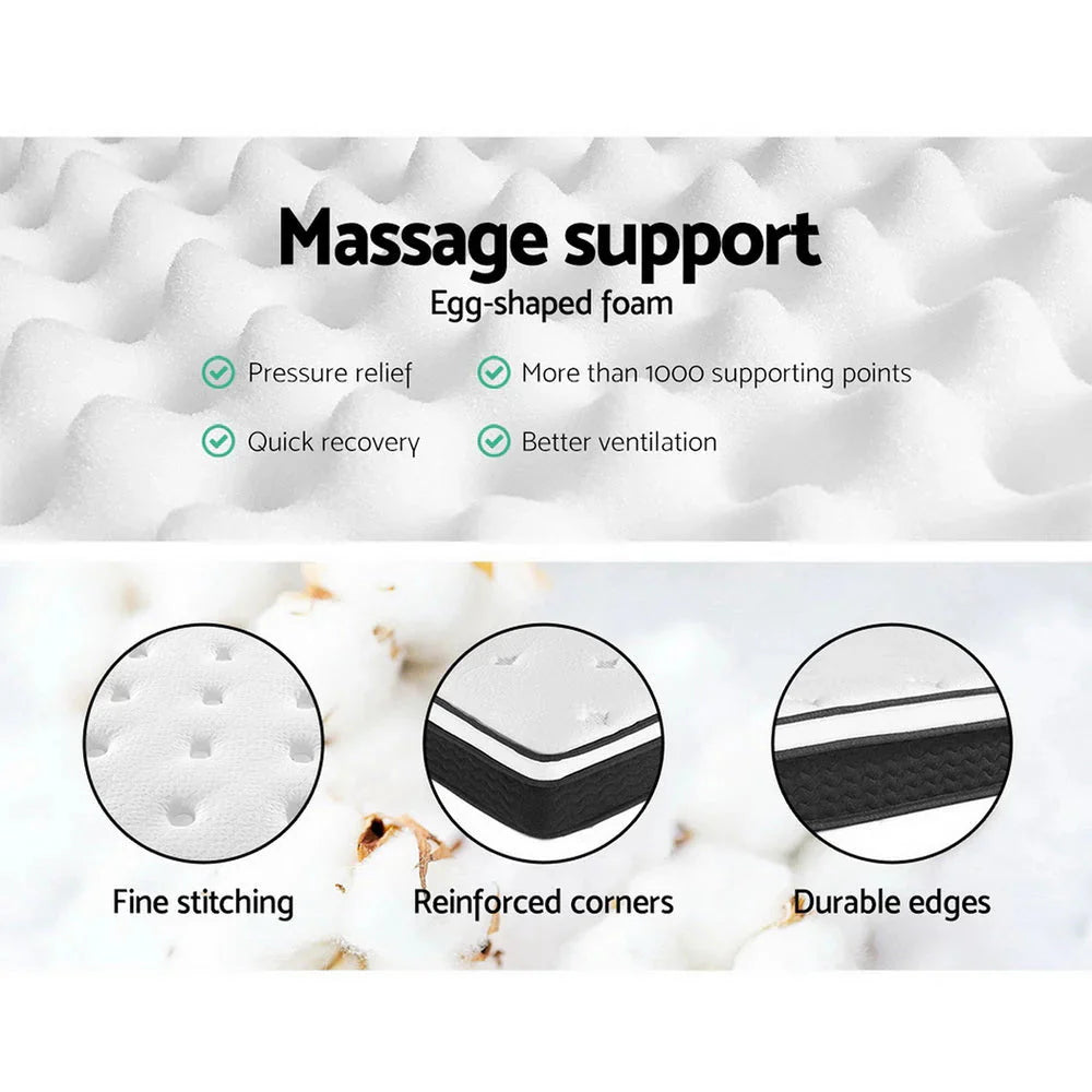 Double Package | Dorilla Gas Lift Storage Bed Frame Beige & Bonita Pillow Top Mattress (Medium Firm) with egg-shaped foam support and reinforced details