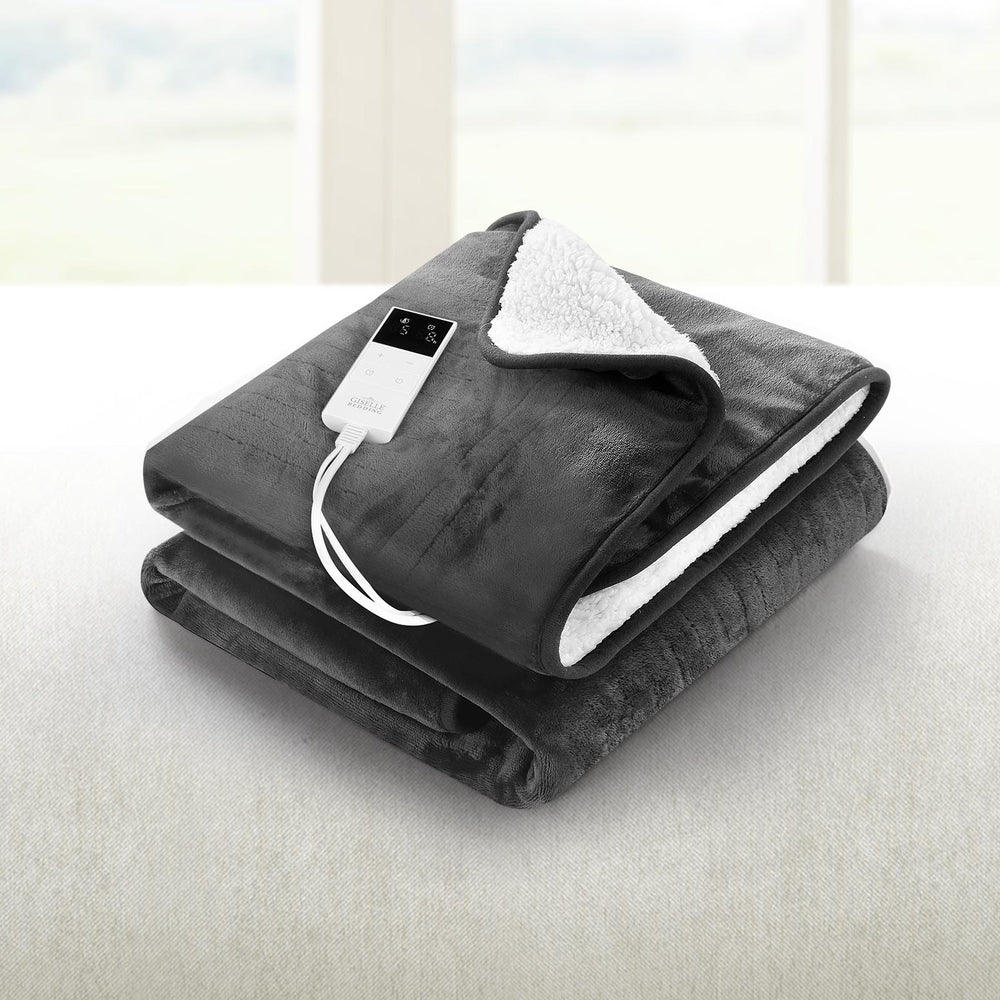 Electric Throw Rug Heated Blanket Washable Snuggle Flannel Winter Grey - Home & Garden > Bedding - Bedzy Australia