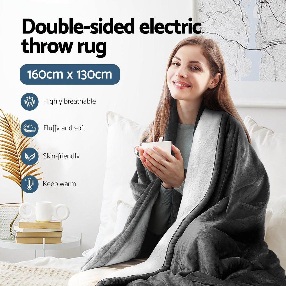 Electric Throw Rug Heated Blanket Washable Snuggle Flannel Winter Grey - Home & Garden > Bedding - Bedzy Australia
