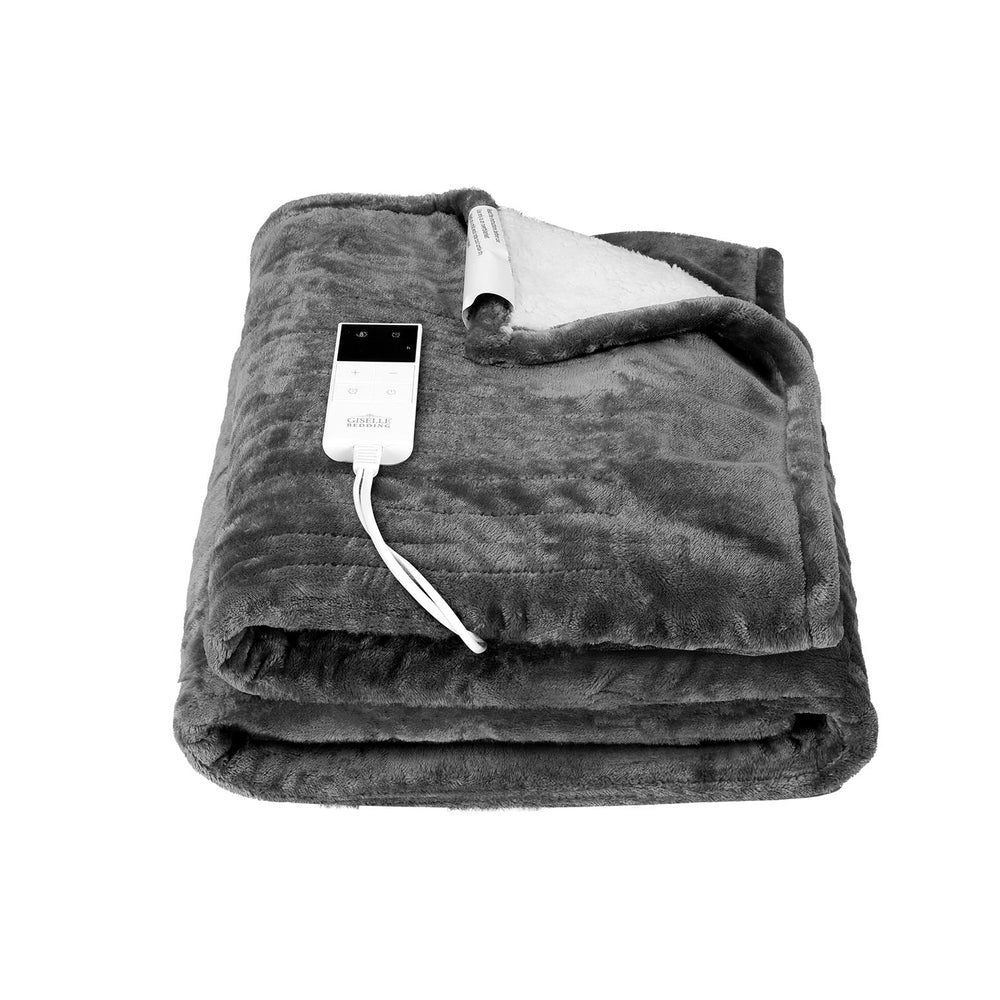 Electric Throw Rug Heated Blanket Washable Snuggle Flannel Winter Grey - Home & Garden > Bedding - Bedzy Australia