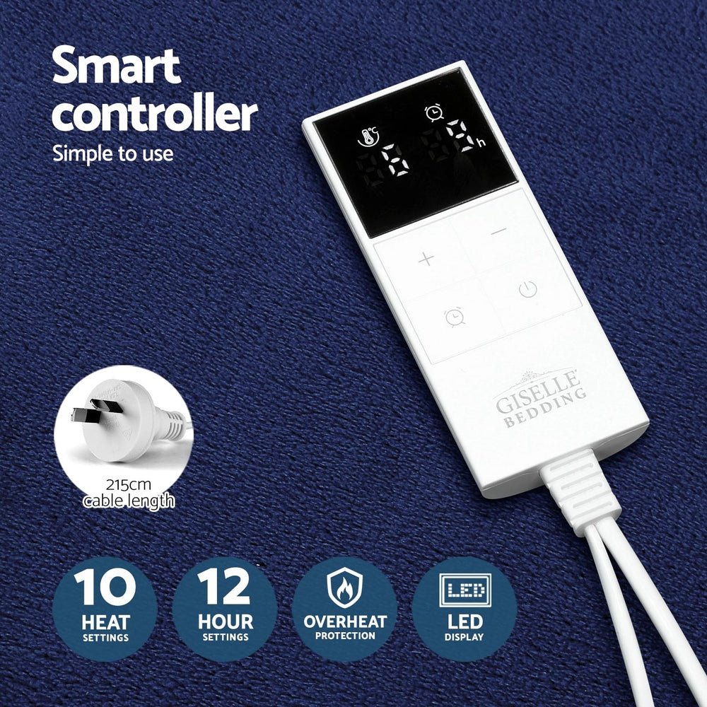 Electric Throw Rug Heated Blanket Washable Snuggle Flannel Winter Navy - Home & Garden > Bedding - Bedzy Australia