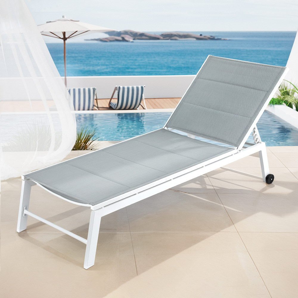 Gardeon Sun Lounger Chaise Lounge Wheels Patio Furniture Outdoor Setting White - Furniture > Outdoor > Outdoor Sofas & Lounge Sets - Bedzy Australia