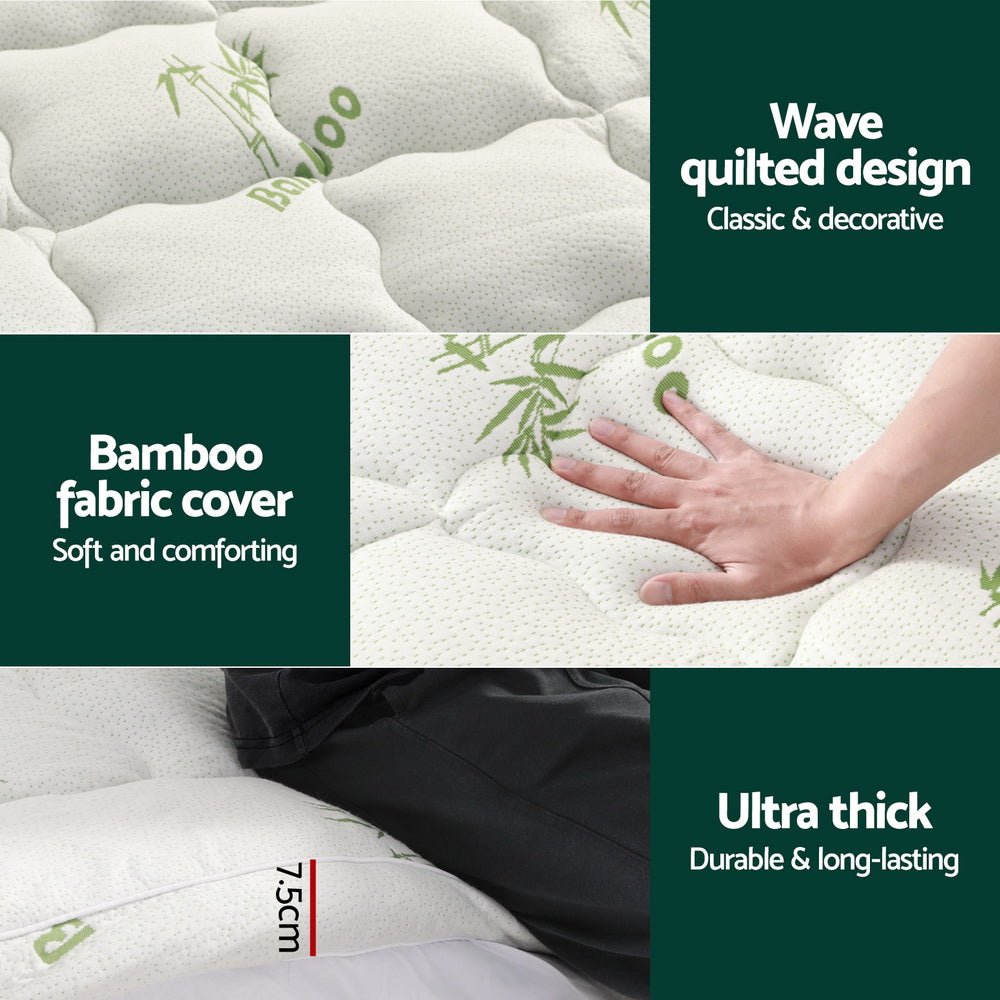 Giselle Bedding Mattress Topper Pillowtop Bamboo 7.5cm Queen - Furniture > Mattresses > Mattress Toppers - Bedzy Australia