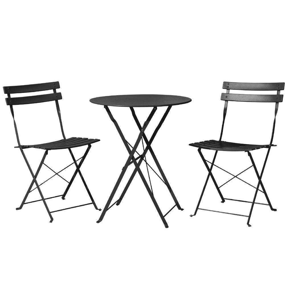 Gradeon 3PC Outdoor Bistro Set Steel Table and Chairs Patio Furniture Black - Furniture > Outdoor - Bedzy Australia