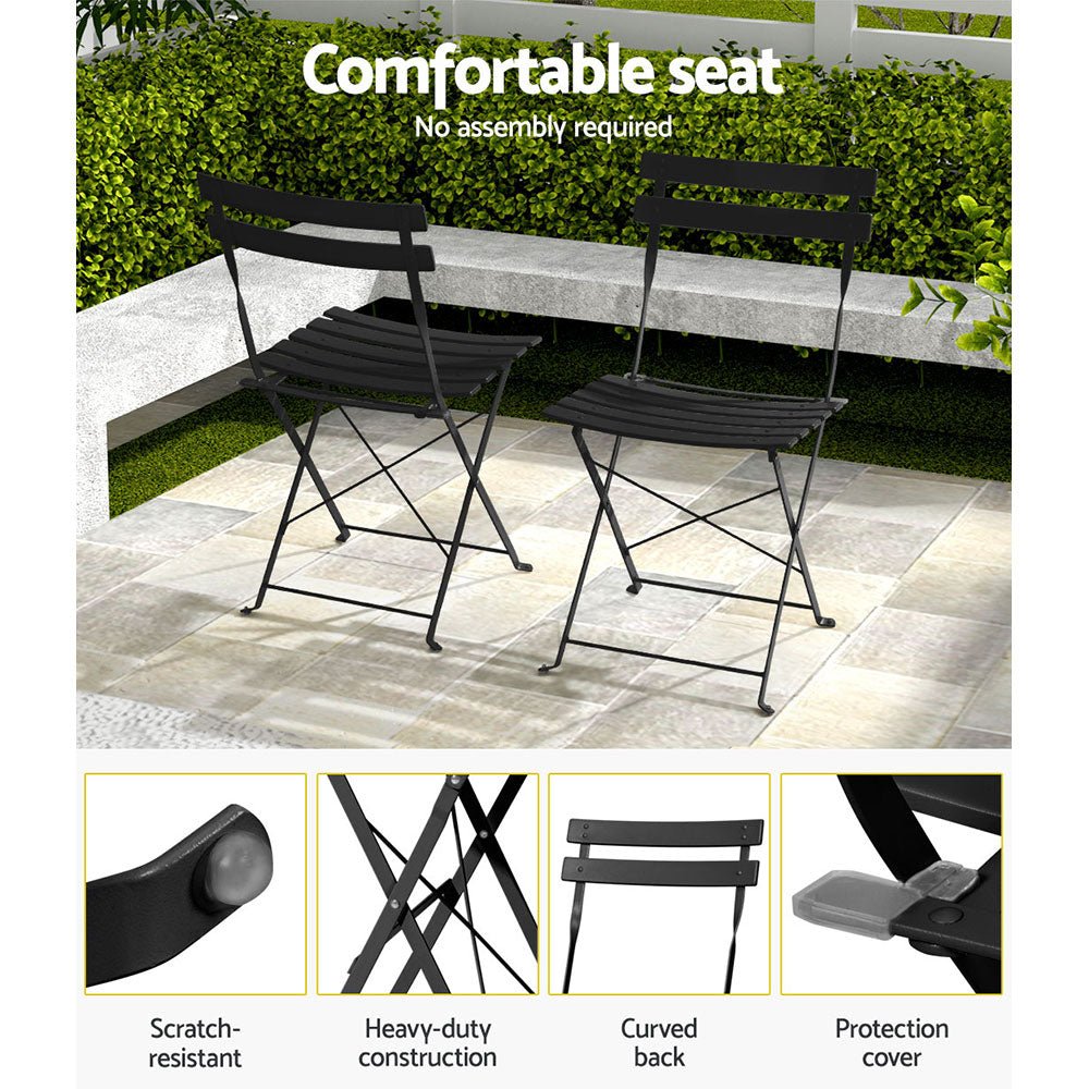 Gradeon 3PC Outdoor Bistro Set Steel Table and Chairs Patio Furniture Black - Furniture > Outdoor - Bedzy Australia
