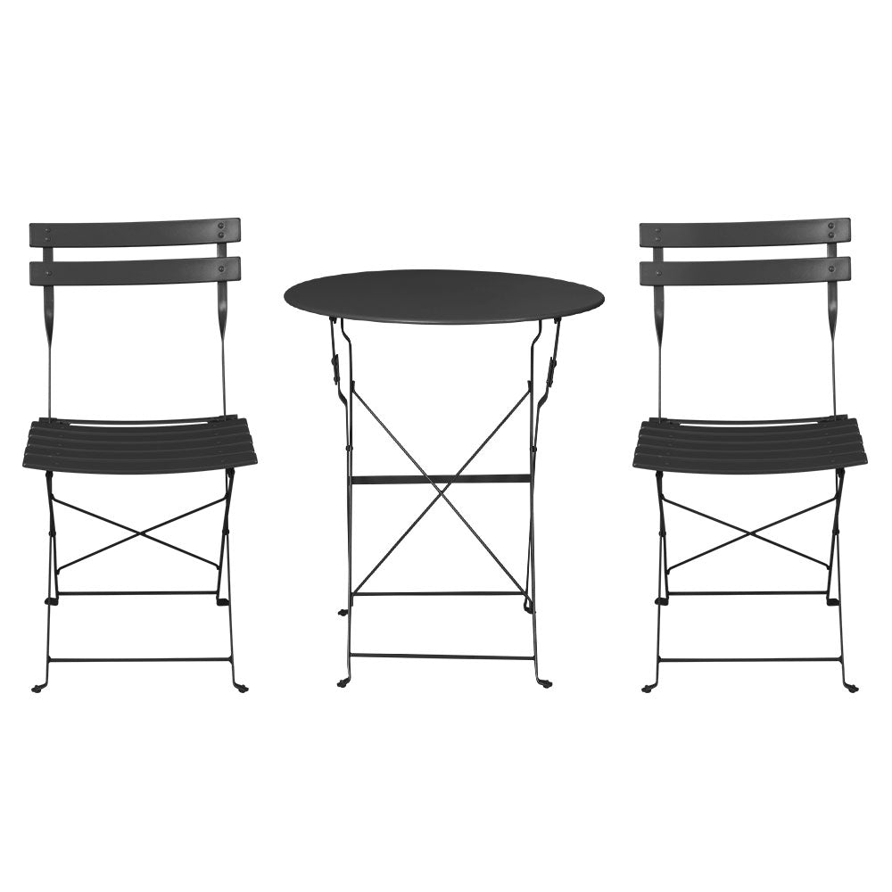 Gradeon 3PC Outdoor Bistro Set Steel Table and Chairs Patio Furniture Black - Furniture > Outdoor - Bedzy Australia