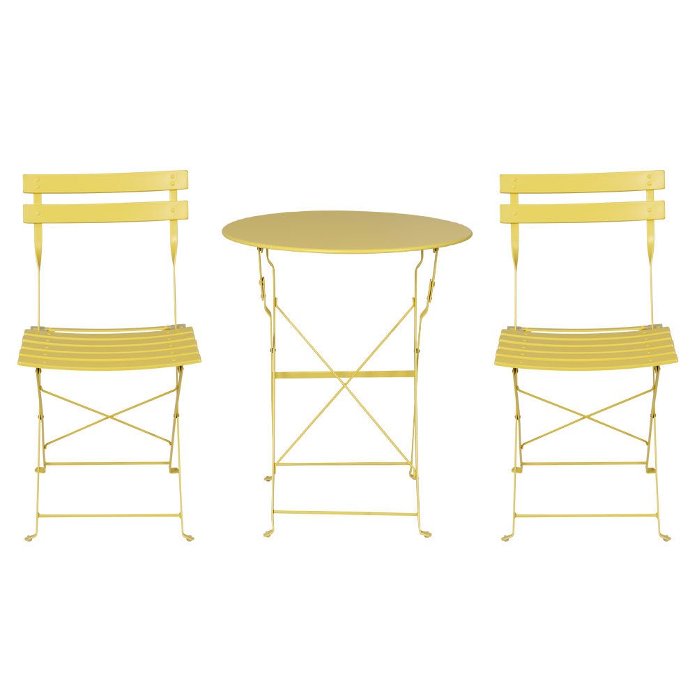 Gradeon 3PC Outdoor Bistro Set Steel Table and Chairs Patio Furniture Yellow - Furniture > Outdoor - Bedzy Australia