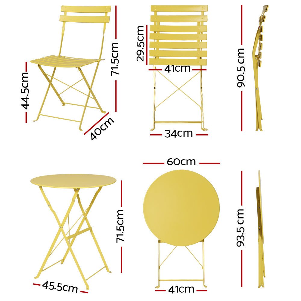 Gradeon 3PC Outdoor Bistro Set Steel Table and Chairs Patio Furniture Yellow - Furniture > Outdoor - Bedzy Australia