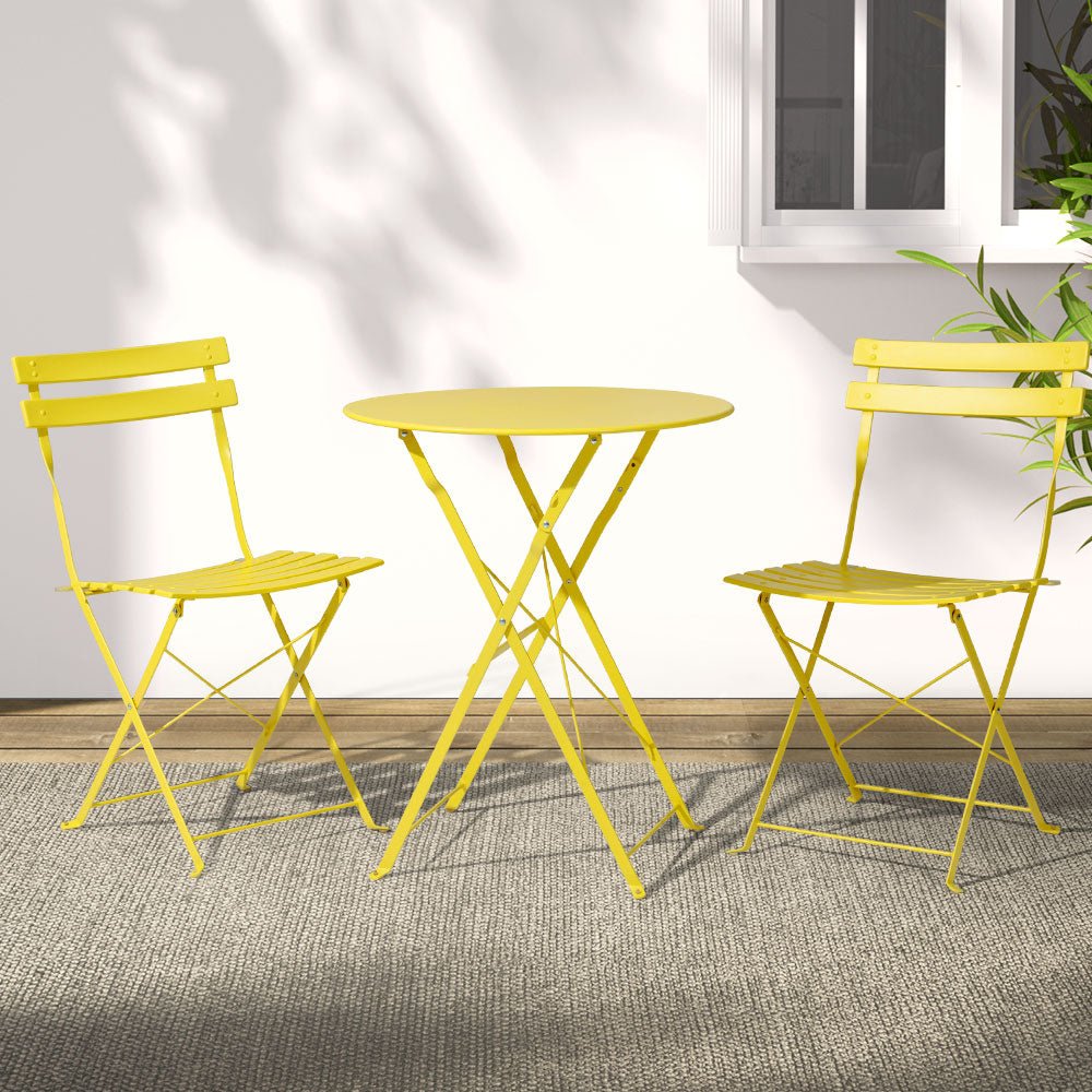 Gradeon 3PC Outdoor Bistro Set Steel Table and Chairs Patio Furniture Yellow - Furniture > Outdoor - Bedzy Australia