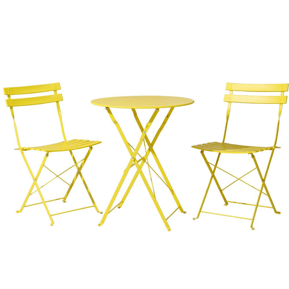 Gradeon 3PC Outdoor Bistro Set Steel Table and Chairs Patio Furniture Yellow - Furniture > Outdoor - Bedzy Australia
